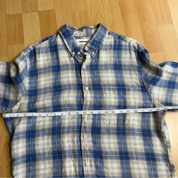 Taylor Stitch Blue and Cream Plaid Button Down Shirt 100% Linen 42 Lightweight - Picture 7 of 8